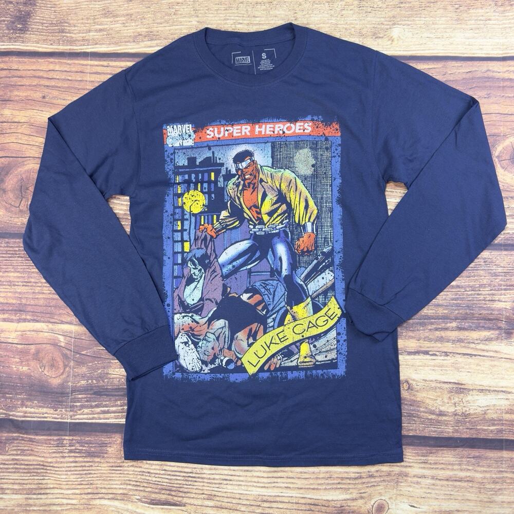 Luke Cage S Blue Long Sleeve T-Shirt Marvel Comics Superheroes Kidcore